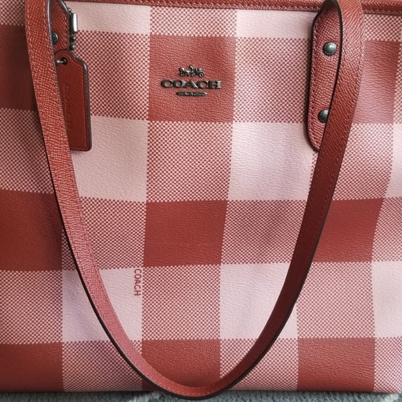 Coach plaid tote(buffalo plaid, red and rose) NWOT - Picture 5 of 15